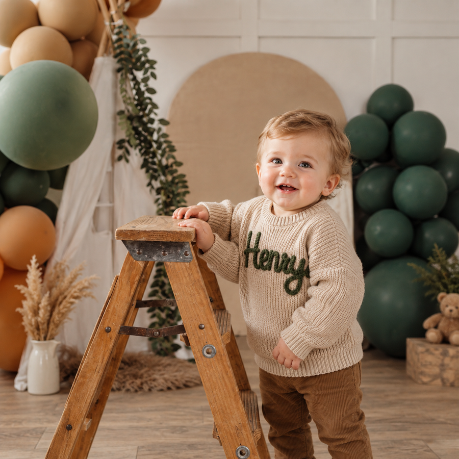 Custom Embroidered Baby Name Sweater - Hand embroidered