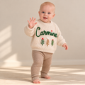 Personalized Name Christmas Baby Sweater – Hand Embroidered Knit Sweater