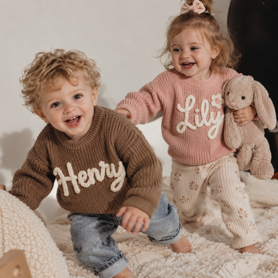 Custom Embroidered Baby Name Sweater - Hand embroidered