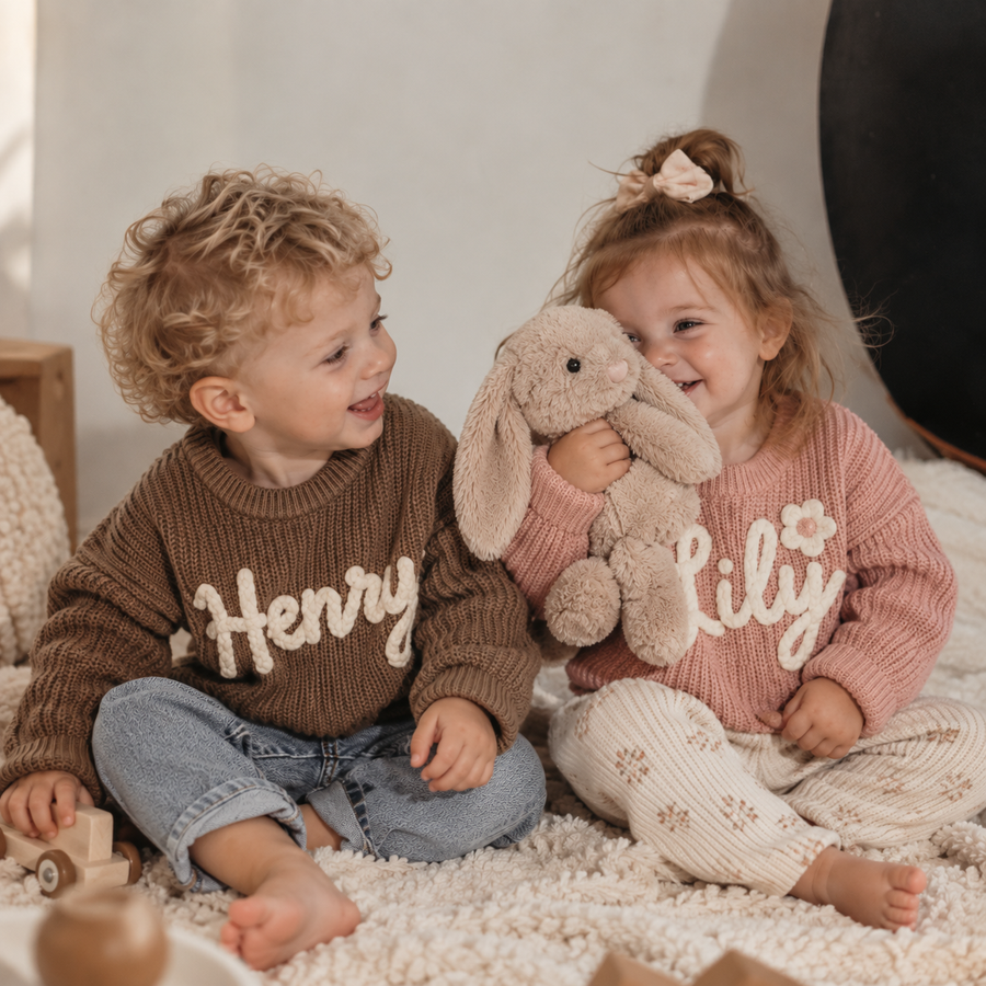 Custom Embroidered Baby Name Sweater - Hand embroidered