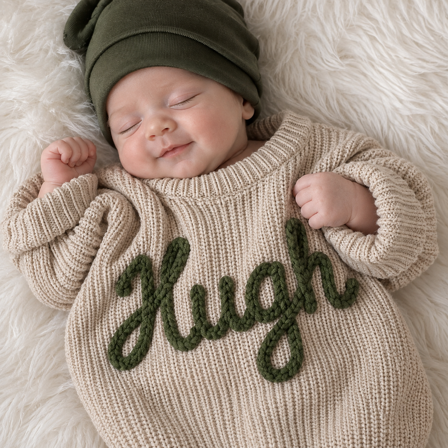 Custom Embroidered Baby Name Sweater - Hand embroidered