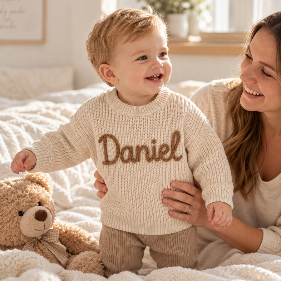 Custom Embroidered Baby Name Sweater - Hand embroidered