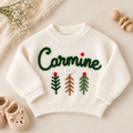 Personalized Name Christmas Baby Sweater – Hand Embroidered Knit Sweater