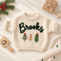 Personalized Name Christmas Baby Sweater – Hand Embroidered Knit Sweater