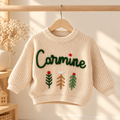 Personalized Name Christmas Baby Sweater – Hand Embroidered Knit Sweater