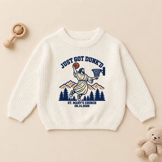 Personalized Baby Basketball Knit Sweater, Baptism Embroidered Baby Sweater, Church Gift