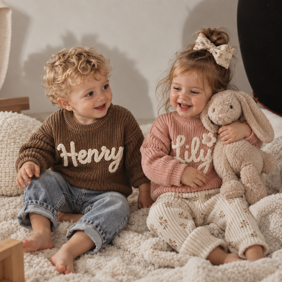 Custom Embroidered Baby Name Sweater - Hand embroidered