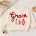 Personalized Name Christmas Baby Sweater – Hand Embroidered Knit Sweater